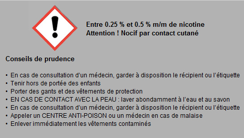 de 0.25 à 0.5 m/m conseil de prudence sur la nicotine